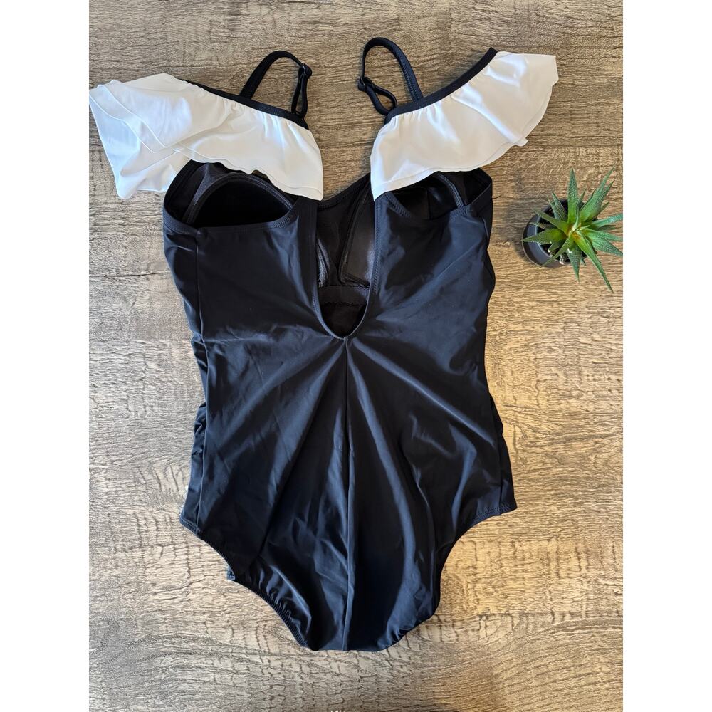 Gottex Ruffled One Piece Swimsuit | Vintage Black&White Retro Chic Swimwear Sz16 - Picture 4 of 5